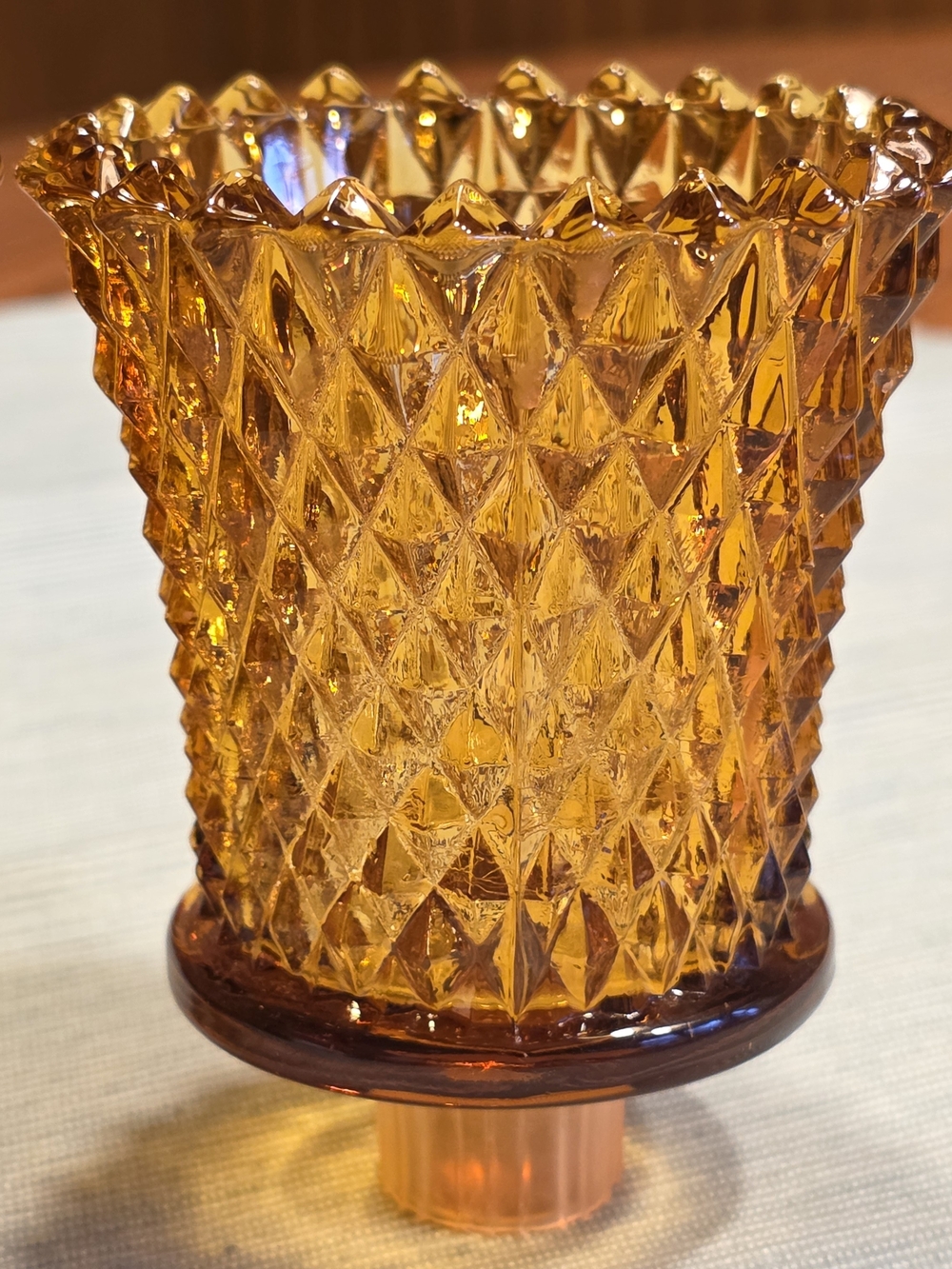 Amber Glass Diamond Point Tulip Peg Candle Cups
